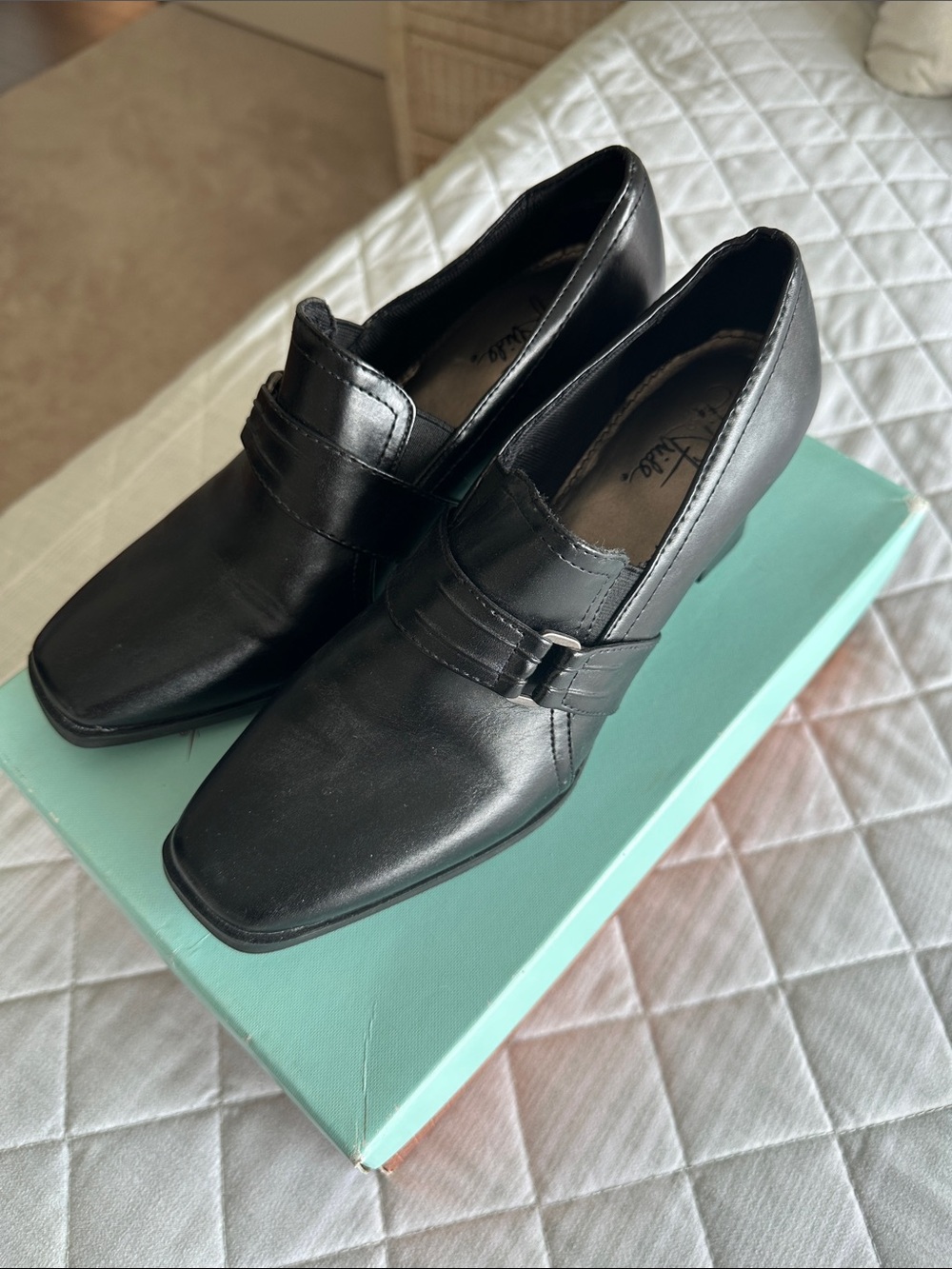 Life Stride Black Leather Slip-On Loafers with Buckle Detail